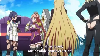 Hentai lesbians engage in a passionate liplock before wielding massive weapons in battle.