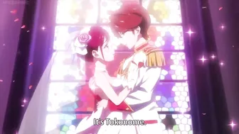 Hentai lesbians engage in a passionate liplock before wielding massive weapons in battle.