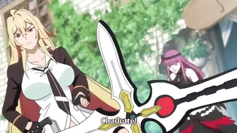 Hentai lesbians engage in a passionate liplock before wielding massive weapons in battle.