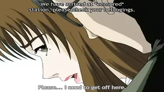 Businessman masturbates teen girl on train in hentai video.
