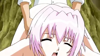 Sexy lesbians in a magical summer camp with strap-on fucking. #Hentai