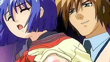 Horny hentai maids in a hot lesbian sex scene before fucking their master.