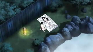 Horny hentai teenagers engage in steamy sex at a public spring.