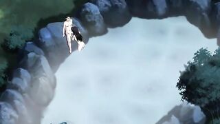 Horny hentai teenagers engage in steamy sex at a public spring.