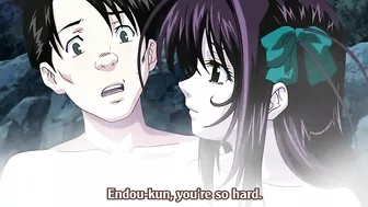 Horny hentai teenagers engage in steamy sex at a public spring.