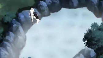 Horny hentai teenagers engage in steamy sex at a public spring.