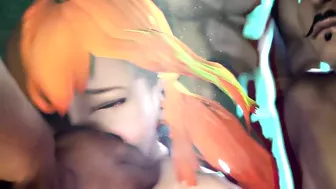 Nami endures an intense hentai scene with multiple sex toys and monstrous creatures.