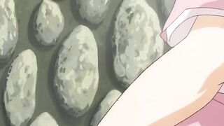 Sexy anime girl enjoys hot spring with voyeurs in hentai scene.