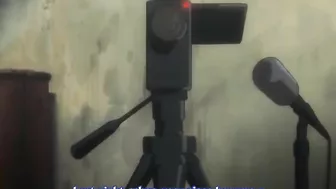 Sexy anime girl enjoys hot spring with voyeurs in hentai scene.