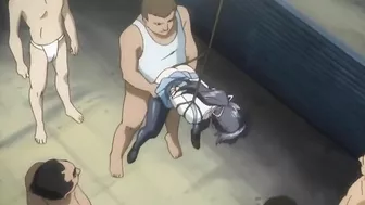 Sexy anime girl enjoys hot spring with voyeurs in hentai scene.