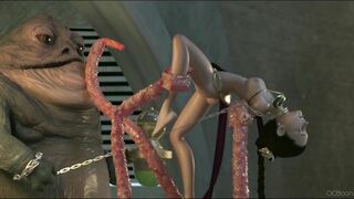 Jabba the Hutt sexually enslaves and violates Princess Leia with his tentacles in a graphic hentai scene.