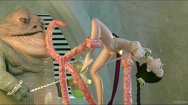 Jabba the Hutt sexually enslaves and violates Princess Leia with his tentacles in a graphic hentai scene.