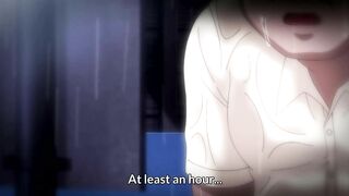 Rain-soaked high school girl in hentai sex scene.