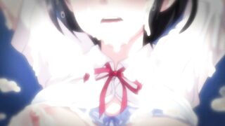 Rain-soaked high school girl in hentai sex scene.