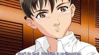 Son masturbates as he watches his father have sex with a hentai maid.