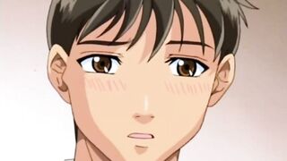 Son masturbates as he watches his father have sex with a hentai maid.