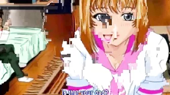 Son masturbates as he watches his father have sex with a hentai maid.