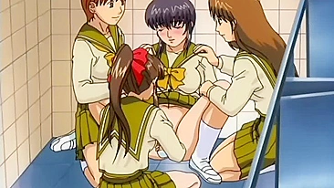 Hentai schoolgirls force a girl to drink urine in a bad way.