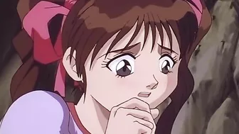 Horny hentai lesbians licking each other's pussies on a public beach.