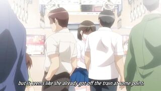 Hentai virgin schoolgirl has public train sex with people watching.