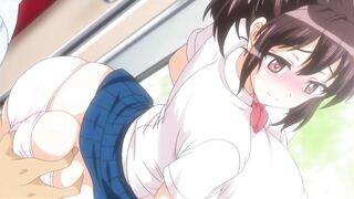 Hentai virgin schoolgirl has public train sex with people watching.