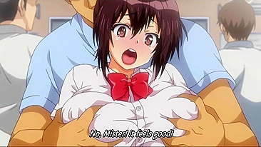 Hentai virgin schoolgirl has public train sex with people watching.