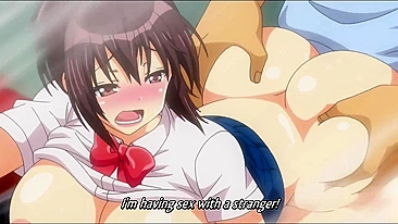 Hentai virgin schoolgirl has public train sex with people watching.