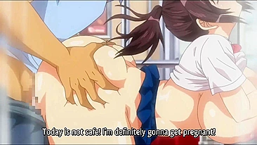 Hentai virgin schoolgirl has public train sex with people watching.