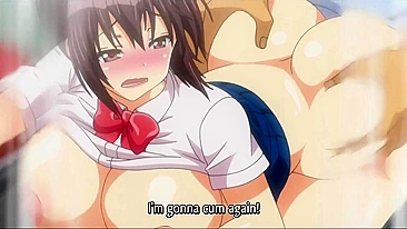 Hentai virgin schoolgirl has public train sex with people watching.