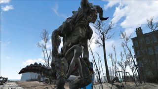 The hentai scene depicts an enormous deathclaw penetrating Ellie with its massive cock.