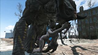 The hentai scene depicts an enormous deathclaw penetrating Ellie with its massive cock.