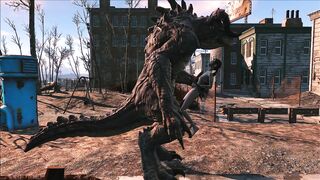 The hentai scene depicts an enormous deathclaw penetrating Ellie with its massive cock.