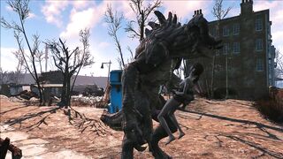 The hentai scene depicts an enormous deathclaw penetrating Ellie with its massive cock.