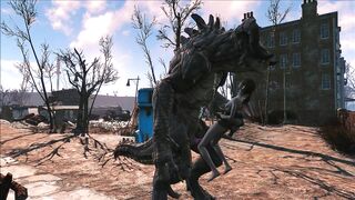 The hentai scene depicts an enormous deathclaw penetrating Ellie with its massive cock.