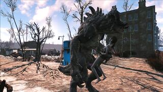 The hentai scene depicts an enormous deathclaw penetrating Ellie with its massive cock.