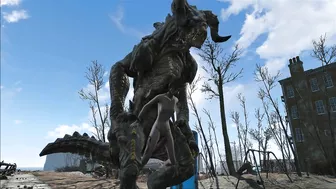 The hentai scene depicts an enormous deathclaw penetrating Ellie with its massive cock.
