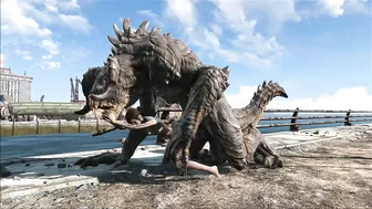The hentai scene depicts an enormous deathclaw penetrating Ellie with its massive cock.