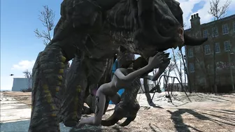The hentai scene depicts an enormous deathclaw penetrating Ellie with its massive cock.