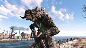 The hentai scene depicts an enormous deathclaw penetrating Ellie with its massive cock.
