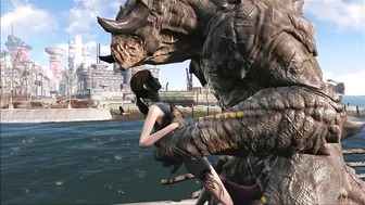 The hentai scene depicts an enormous deathclaw penetrating Ellie with its massive cock.