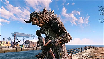 The hentai scene depicts an enormous deathclaw penetrating Ellie with its massive cock.