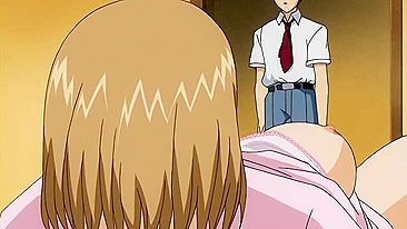 Horny hentai teacher fucks her student with a strap-on dildo.