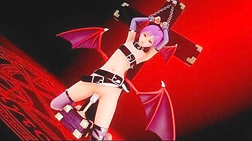 A petite young succubus has her tits squeezed and fucked by a machine in hentai porn.