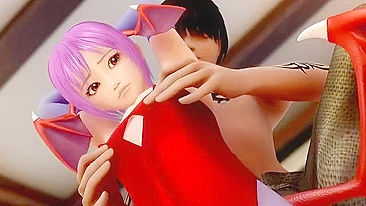 A petite young succubus has her tits squeezed and fucked by a machine in hentai porn.