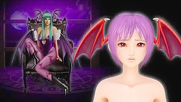 A petite young succubus has her tits squeezed and fucked by a machine in hentai porn.