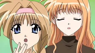 Hentai porn site visitors can enjoy a passionate sex scene between two petite yuri girls in a heart-shaped triangle.