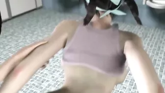 Busty hentai teens get gangbanged in a dirty bathroom.