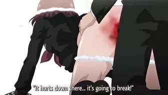 A skinny schoolgirl in a hentai video is chained underwater as her virgin pussy is destroyed.