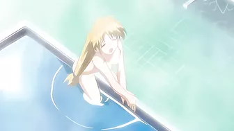 Horny hentai girl fingers her wet pussy in a steamy shower.