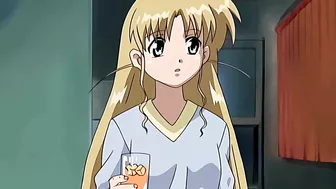 Horny hentai girl fingers her wet pussy in a steamy shower.